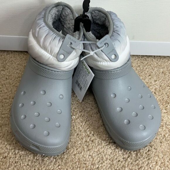 NWT Crocs Womens Classic Neo Puff Shorty Gorpcore Snow Boots Grey White - Picture 3 of 13